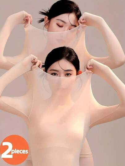 2 قطعة من ملابس داخلية مرطبة سريعة الجفاف، مصنوعة من قماش ناعم ومريح ذو أكمام طويلة كطبقة أساسية، ملابس داخلية ونوم للنساء