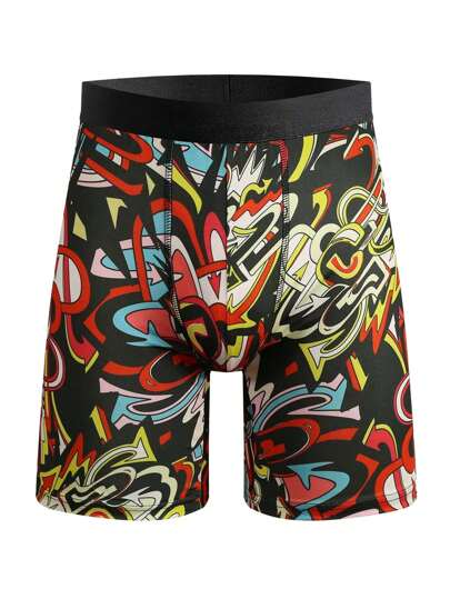 3 قطع من السراويل الداخلية الفضفاضة مع طباعة رقمية عشوائية ، بأساليب غربية للرجال