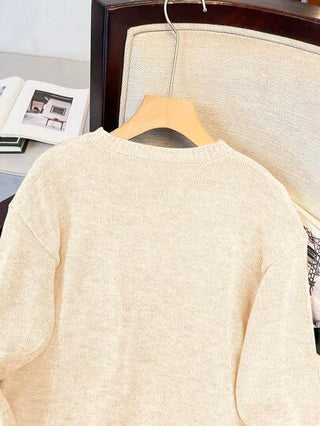 تيشيرتات بناتي كنزة صوفية ملائمة بياقة طاقم وفضفاضة للبنات المراهقات، عصرية وأنيقة بزخرفة شريطية، طويلة الأكمام