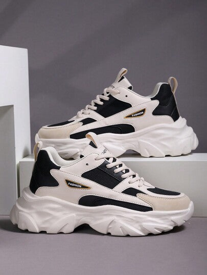 أحذية رياضية عصرية للرجال، لون كتل ارتقاعية ذات شبكة قابلة للصقل، خفيفة الوزن، وسادة وراحة، أحذية رياضية كاجوال