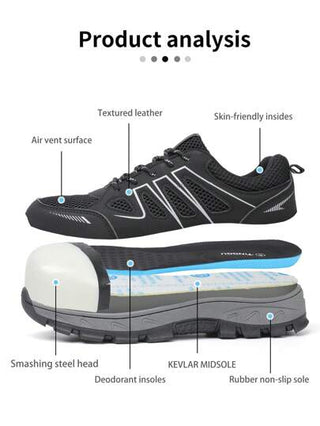 أحذية السلامة للعمل للرجال، أحذية رياضية مقاومة للانزلاق وقابلة للتنفس، أحذية للتنزه في الهواء الطلق، أحذية واقية للعمل، أحذية سلامة ذات رؤوس معدنية وتحمي من الثقب وقابلة للتنفس ولا تنتفخ