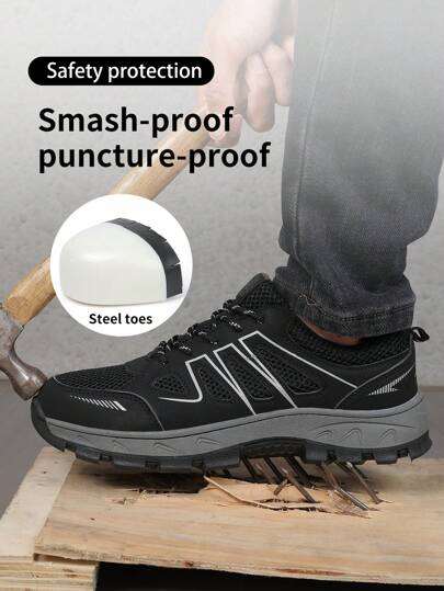 أحذية السلامة للعمل للرجال، أحذية رياضية مقاومة للانزلاق وقابلة للتنفس، أحذية للتنزه في الهواء الطلق، أحذية واقية للعمل، أحذية سلامة ذات رؤوس معدنية وتحمي من الثقب وقابلة للتنفس ولا تنتفخ