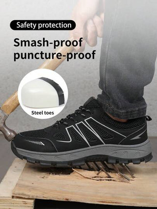 أحذية السلامة للعمل للرجال، أحذية رياضية مقاومة للانزلاق وقابلة للتنفس، أحذية للتنزه في الهواء الطلق، أحذية واقية للعمل، أحذية سلامة ذات رؤوس معدنية وتحمي من الثقب وقابلة للتنفس ولا تنتفخ