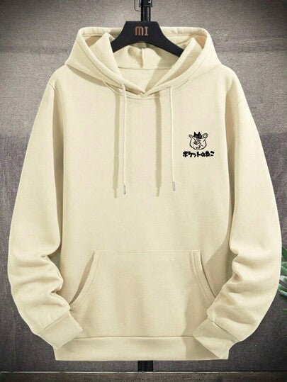 بلوزة هودي شتوية عادية طباعة قطط وكتابات، خاصية تدفئة، متعدد الاستخدامات للرياضة والمواصلات واللبس اليومي، لون كاكي