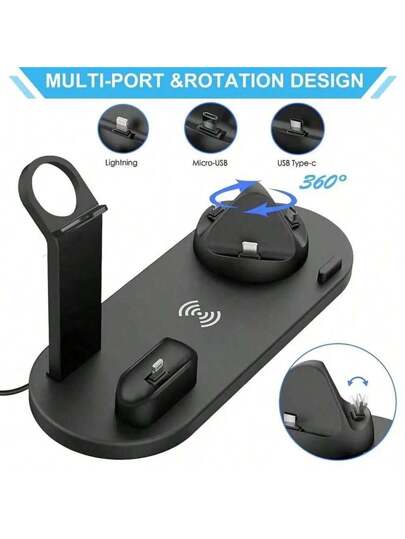 حامل شاحن لاسلكي 6 في 1 متوافق مع 15 14 13 12 11 X، ساعة Apple، ، يدعم ، قاعدة متعددة الأجهزة متوافقة مع 16 15 14 13 12 11/برو/ماكس/ميني/بلس، X، XR، XS/ماكس، SE، 8/بلس، ساعة Apple 1-8، 3/2/برو، iPad، هواتف أندرويد، هدية مناسبة لالأسرة والأصدقاء والأطفال و