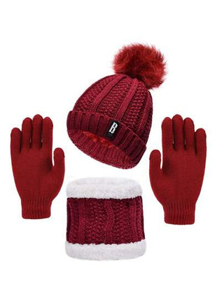 طقم وشاح وقبعة وقفازات دافئة - ملابس عازلة للحرارة ، ضرورية للشتاء ،وشاح عشوائي بطباعة شعار أسود وبطانة حرارية