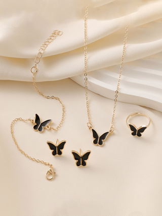 6 قطعة/طقم ساعات كوارتز مينيمالية بعقارب شكل قلب عربي دائري مع حزام جلد، بملحقات ساعة فراشة، مناسبة كهدايا لعيد الميلاد وعيد الهالوين