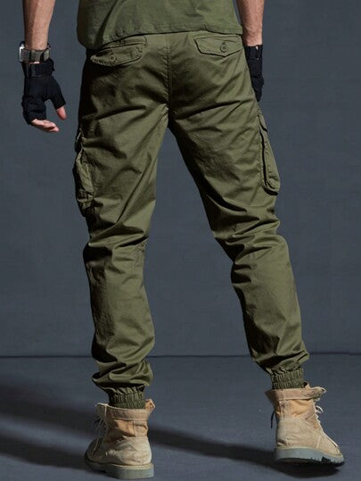 Manfinity Homme بنطلون كاجوال رجالي متعدد الجيوب أحادي اللون، للارتداء اليومي