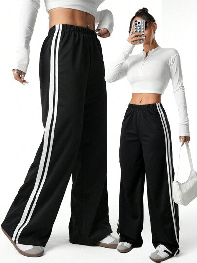 SHEIN سراويل رياضية بخصر مرن مريحة من الراشيل المحبوك للفتيات المراهقات