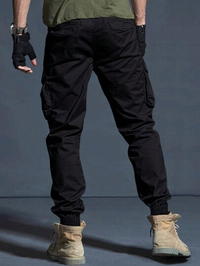 Manfinity Homme بنطال كاجوال سادة أمامي بجيب بسيط التصميم، ملابس يومية للرجال