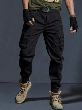 Manfinity Homme بنطال كاجوال سادة أمامي بجيب بسيط التصميم، ملابس يومية للرجال