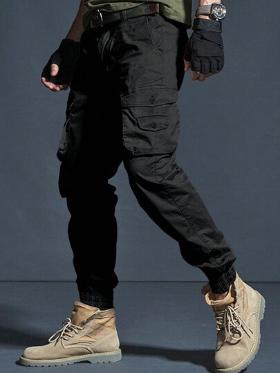 Manfinity Homme بنطال كاجوال سادة أمامي بجيب بسيط التصميم، ملابس يومية للرجال