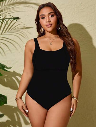 Swim Lushoire بدلة السباحة قطعة واحدة بياقة مربعة وحجم كبير، مناسبة للشاطئ والعطلات الصيفية