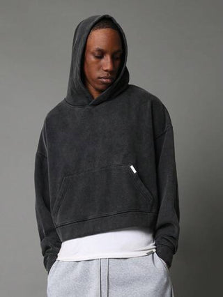 SUMWON هودي قصير من القطن المغسول فائق اللين مع جيب كنغر، يناسب الملابس الرياضية والشارع والارتخاء ضروريات الخريف والشتاء