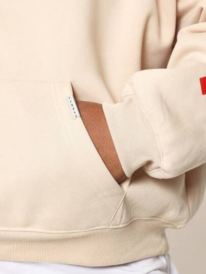 SUMWON هودي كنزة برقبة واسعة أساسية ثقيلة الوزن للشتاء ذات طباعة حرف نيويورك، موضة الملابس الشارعية لها جيب كانغرو، كنزة رياضية جامعية