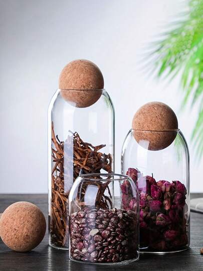 زجاجة تخزين الطعام بغطاء فلين محكم الإغلاق، حاوية طعام شفافة مزودة بسدادة فلين لغلق محكم، مناسبة لحفظ الشاي والقهوة والسكر والدقيق والتوابل والحبوب والمكسرات والحلوى والبسكويت، من الملحقات المطبخية