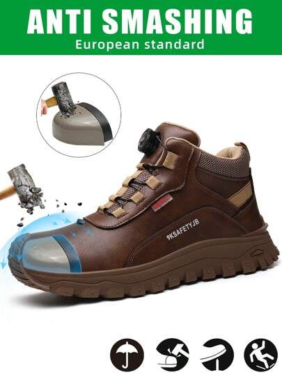 أحذية أمان مبطنة مقاومة للصدمات وللثقوب قابلة للارتداء في جميع الفصول، مزودة بأزرار إغلاق، مريحة للعمل الطويل القائم