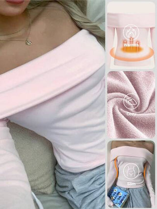 EZwear بلوزة تي مضفرة باردة الكتف للنساء