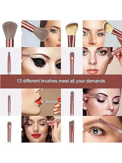 13 قطعة طقم فرشاة مكياج ناعمة ومنفوشة، أداة تجميل احترافية للأساس والبودرة والظل، قبكاشي، خلط المكياج مع حقيبة وإسفنجة للماكياج،هدية تجميل للمبتدئات