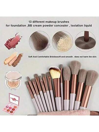 13 قطعة طقم فرشاة مكياج ناعمة ومنفوشة، أداة تجميل احترافية للأساس والبودرة والظل، قبكاشي، خلط المكياج مع حقيبة وإسفنجة للماكياج،هدية تجميل للمبتدئات