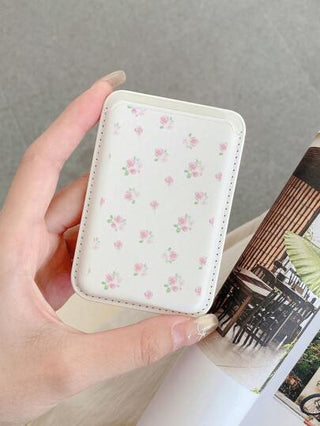 ROMWE Kawaii غطاء هاتف مغناطيسي مطبوع بالزهور - حافظة شحن لاسلكي متوافقة مع MagSafe بحامل بطاقات مطبوع بزهور مغناطيسي