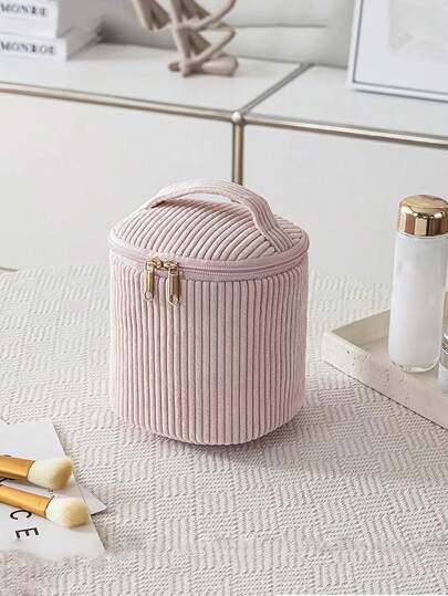 1 حقيبة مستحضرات التجميل من الأحمر الدامسك ، حقيبة صغيرة للأدوات الصحية ، منظم للعناية بالبشرة والمكياج بحجرة كبيرة مفتوحة ، حقيبة مكياج قابلة للحمل أثناء السفر