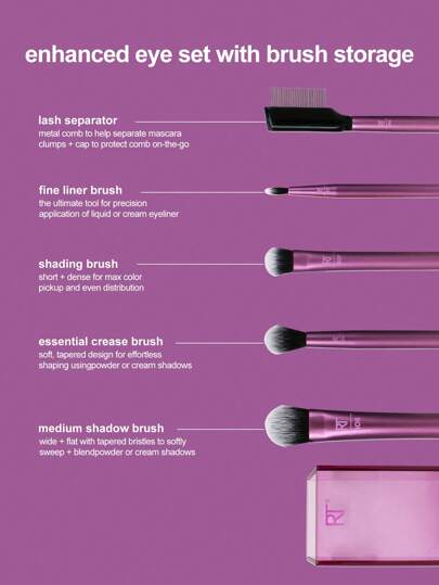 Real Techniques مجموعة الفرش المعززة للعين العناية بالحيوانات،ظلال العيون وفرش الحواجب، بنفسجي، طقم فرش مكياج 6 قطع