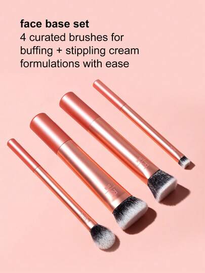 Real Techniques 4 قطع مجموعة فرش تجميل الوجه، للكونسيلر، الأساس، البودرة الثابتة، فرش الماكياج للمزج والتلميع والنحت، محمولة للسفر، مجموعة هدايا