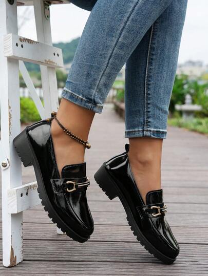 أحذية أوكسفورد حريمي أحذية نسائية وادسة سوداء متعددة الاستخدامات، مصنوعة من مادة بولي يوريثين ناعمة بتصميم برخازي بحجم كبير لفصلي الربيع والخريف، بطراز بريطاني كاجوال مسطح للعمل والنقل اليومي