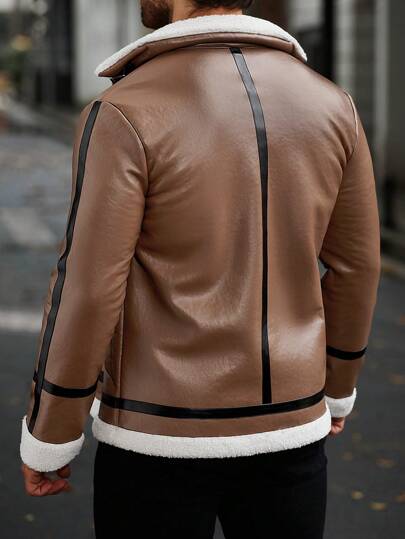 Manfinity LEGND جاكيت كاجوال بأكمام طويلة ذو لون سادة بألواح تباين أمامية مع سحاب وجيوب ، بمظهر عملي تقني، هدية للأصدقاء والزوج والحبيب