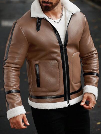 Manfinity LEGND جاكيت كاجوال بأكمام طويلة ذو لون سادة بألواح تباين أمامية مع سحاب وجيوب ، بمظهر عملي تقني، هدية للأصدقاء والزوج والحبيب