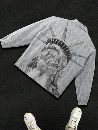 معطف كاجوال للرجال ذو سحاب مطبوع بجميع الأنحاء بصور، منمذج رفيع، للربيع والخريف، بأكمام طويلة