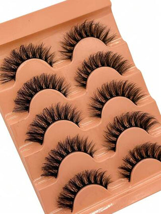 5 أزواج من رموش مستعارة من الصوف الاصطناعي السميك المموج شكل D-Curl الكتيف والمجعد، إسمنتي روسي 7D