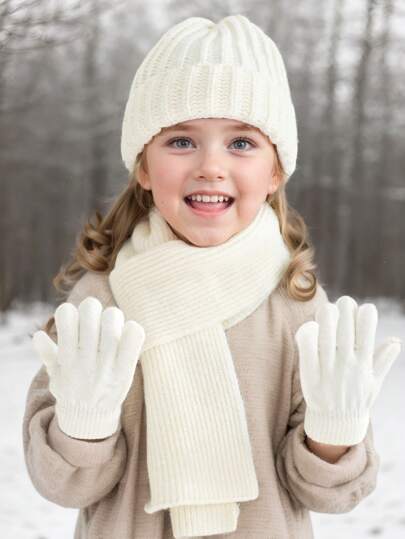 مجموعة مكونة من 3 قطع من قبعة محبوكة + قفازات + وشاح، مجموعة إكسسوارات شتوية دافئة بطراز كوري، مناسبة للجنسين