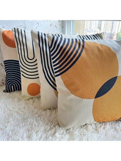 4 أغطية وسائد رمادية كوزمية بشكل قوس شمسي وأشكال هندسية من الكتان ، أغطية وسادات للأرائك والغرفة النوم ، اكسسوارات ديكور (بدون نواة وسادة)