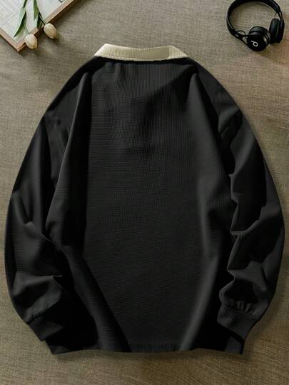 Manfinity Sporsity قميص بولو رجالي برسم حرفي بأكمام متساقطة وفضفاض