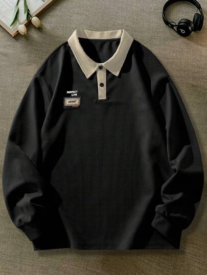 Manfinity Sporsity قميص بولو رجالي برسم حرفي بأكمام متساقطة وفضفاض