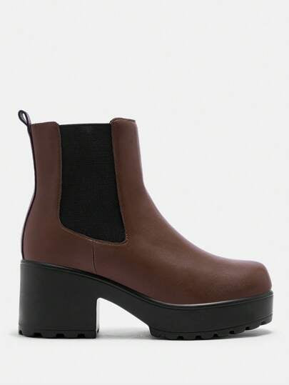 CUCCOO BIZCHIC بوت الكاحل تشيلسي ذات النعل السميك والأصابع المستديرة باللون البني، إطلالة أنيقة للاستخدام اليومي الكاجوال، أو المناسبات والإجازات مثل عيد الميلاد ورأس السنة الجديدة