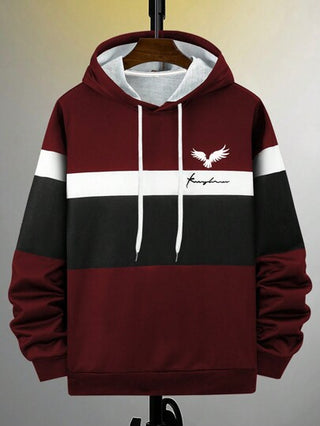 Manfinity Homme بلوزة ذات رقبة مع غطاء للرأس ، طباعة الطيور وأحرف من القطن الكاجوال، ألوان متداخلة، للرجال في فصل الخريف.