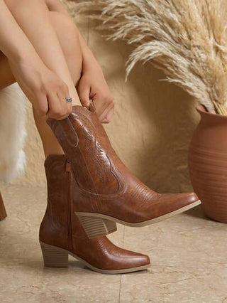 Styleloop بوت كاحل بكعب عالي بطراز غربي، وأحذية كاحل قصيرة للنساء، مناسبة لأعياد الميلاد ورأس السنة الجديدة