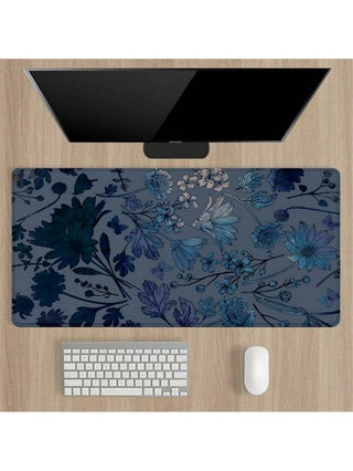 وسادة فأرة بزهرة زرقاء بتصميم جمالي ، سجادة مكتب كبيرة مع قاعدة مطاطية مانعة للانزلاق والحواف مخيطة ، وسادة مكتب ، وسادة لوحة المفاتيح 35.4 * 15.7 بوصة ، للعمل واللعب والمكتب والمنزل ،هدايا للصديقات عودة إلى المدرسة