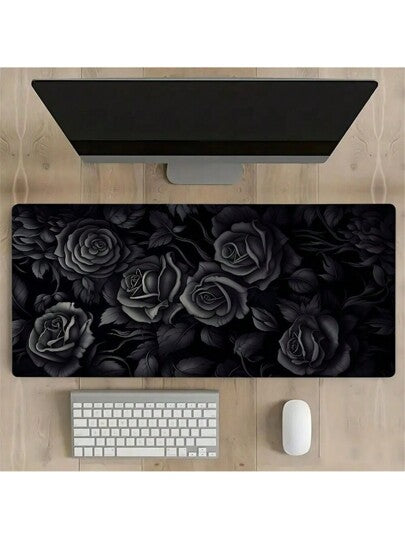 سجادة مكتب كبيرة بتصميم فني للوردة السوداء، مع قاعدة مطاطية مانعة للانزلاق وحواف مخيطة، بمقاس 35.4 في 15.7 بوصة، مناسبة للعمل واللعب في المكتب والمنزل كهدية للنساء والأصدقاء