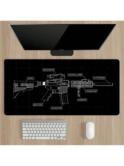 سجادة فأرة ذات تصميم على شكل بندقية، سجادة ألعاب كبيرة مقاس 35.4x15.7 بوصة، من المطاط بحواف مخيطة، ماوس باد مثالي كهدية لأصدقائك