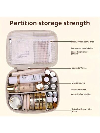 قطعة واحدة حقيبة مكياج متعددة الطبقات قابلة للفصل - ذات سعة كبيرة من قماش PU مقاوم للماء مع حقيبة فرش مكياج قابلة للفصل، حقيبة تنظيم محمولة للأصناف التجميلية والمستحضرات، مناسبة للسفر والرحلات مستلزمات الصحة والجمال هدايا لوازم التخزين مع سحّاب...
