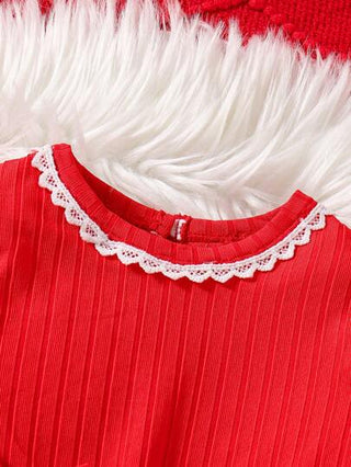 فساتين بيبي Glamorique Kids فستان أنيق ملبوس للرضع البنات مزين بفيونكة، محبوك بخيوط منسوجة ومشبّك شبكي باللون الأحمر للأعياد