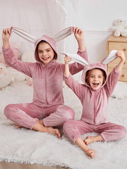 بيجاما طقم بنطال و سترة مزودة بقبعة طويلة الأكمام بأذني أرنب لمراهقة ناعمة ومريحة، مقاومة للالتهاب، من الفلانيل ثنائي الاتجاه، للخريف والشتاء (تباع القطعتان بشكل منفصل)