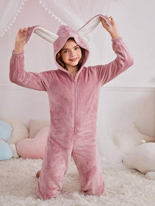 بيجاما طقم بنطال و سترة مزودة بقبعة طويلة الأكمام بأذني أرنب لمراهقة ناعمة ومريحة، مقاومة للالتهاب، من الفلانيل ثنائي الاتجاه، للخريف والشتاء (تباع القطعتان بشكل منفصل)