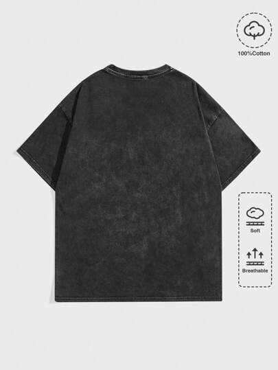 ROMWE MEN Street Life تي شيرت رجالي بياقة مستديرة وأكمام قصيرة، طراز المدرسة، طراز 2000