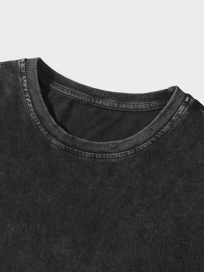 ROMWE MEN Street Life تي شيرت رجالي بياقة مستديرة وأكمام قصيرة، طراز المدرسة، طراز 2000