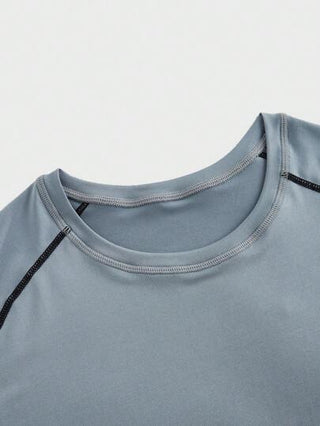 Manfinity Sport Polished تي شيرت رياضي للرجال بأكمام راجلان بأسلوب صديق، رقبة دائرية، قطني منفذ للهواء ، صيفي